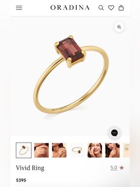 Oradina Solid 14K Gold & Genuine Garnet Ring - size 6